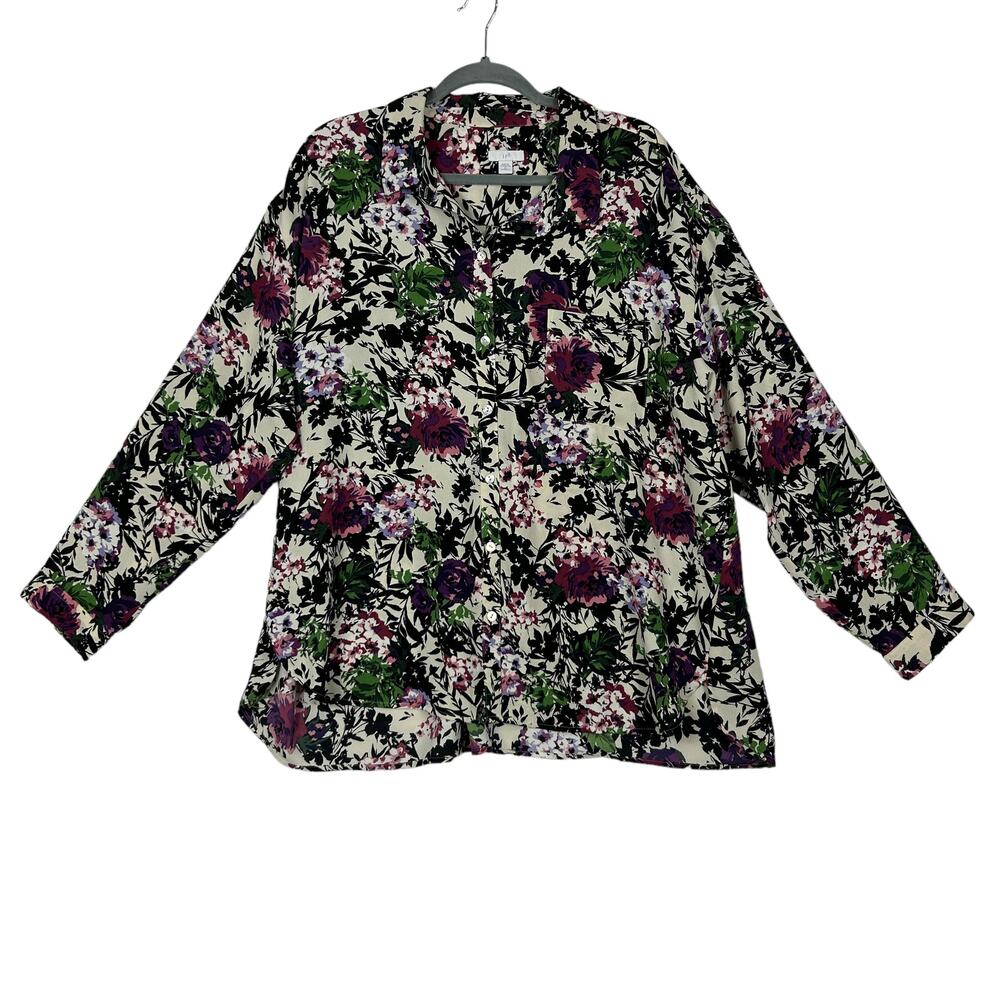 J Jill Floral Long Sleeves Button Front Top Size 2X